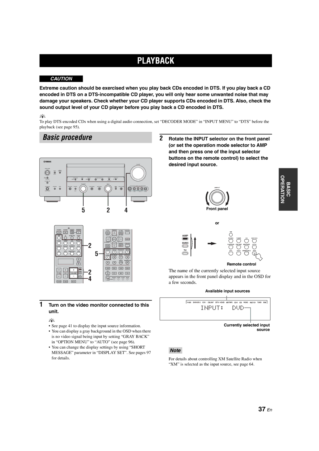 Yamaha HTR-6090 owner manual Playback, Basic procedure, 37 En, Turn on the video monitor connected to this unit 