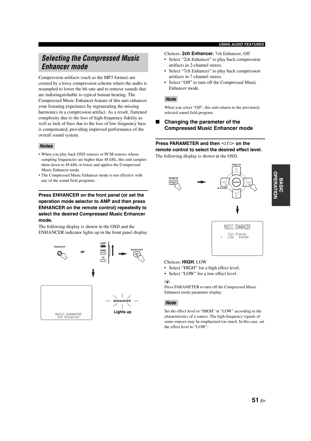 Yamaha HTR-6090 owner manual Selecting the Compressed Music Enhancer mode, 51 En, Following display is shown in the OSD 