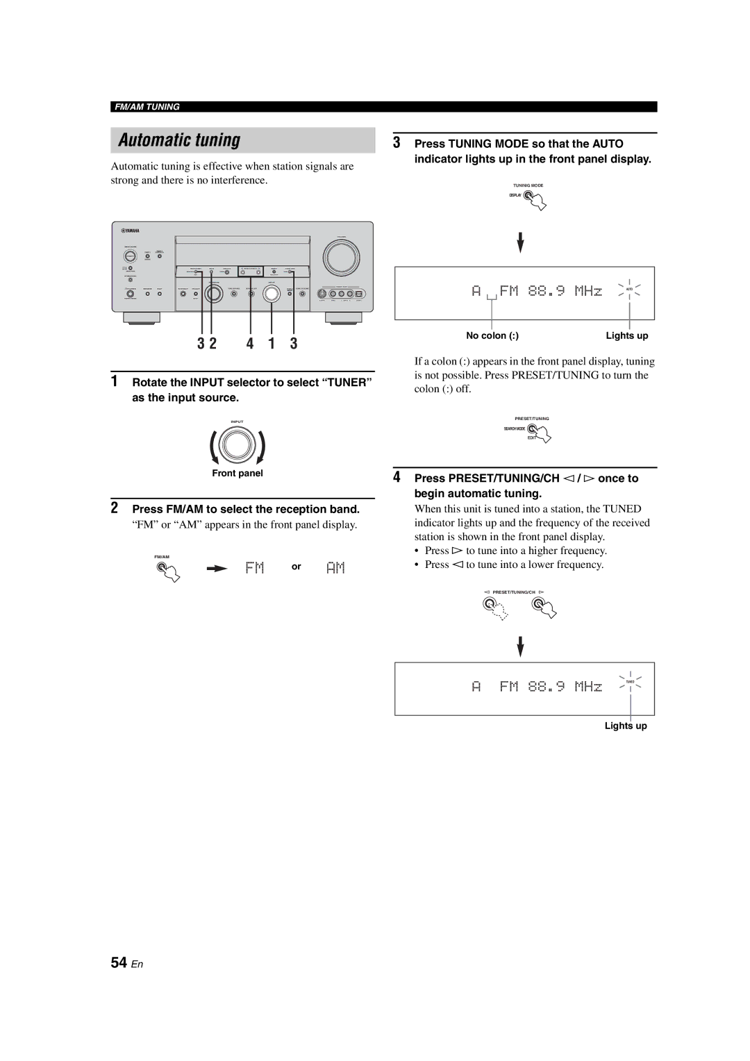 Yamaha HTR-6090 owner manual Automatic tuning, 4 1, 54 En 