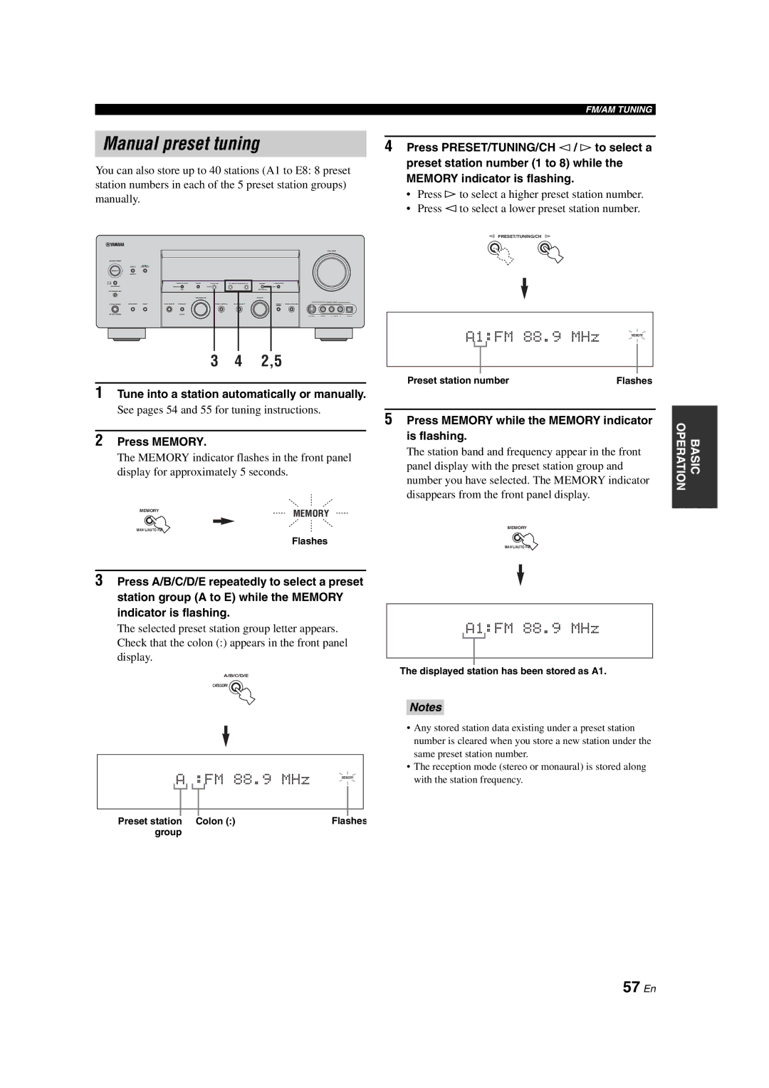 Yamaha HTR-6090 owner manual Manual preset tuning, 2,5, 57 En 