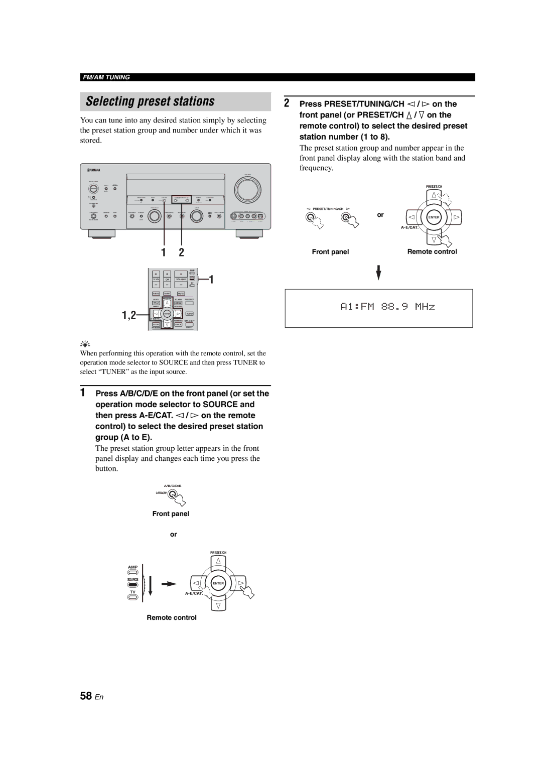 Yamaha HTR-6090 owner manual Selecting preset stations, 58 En 