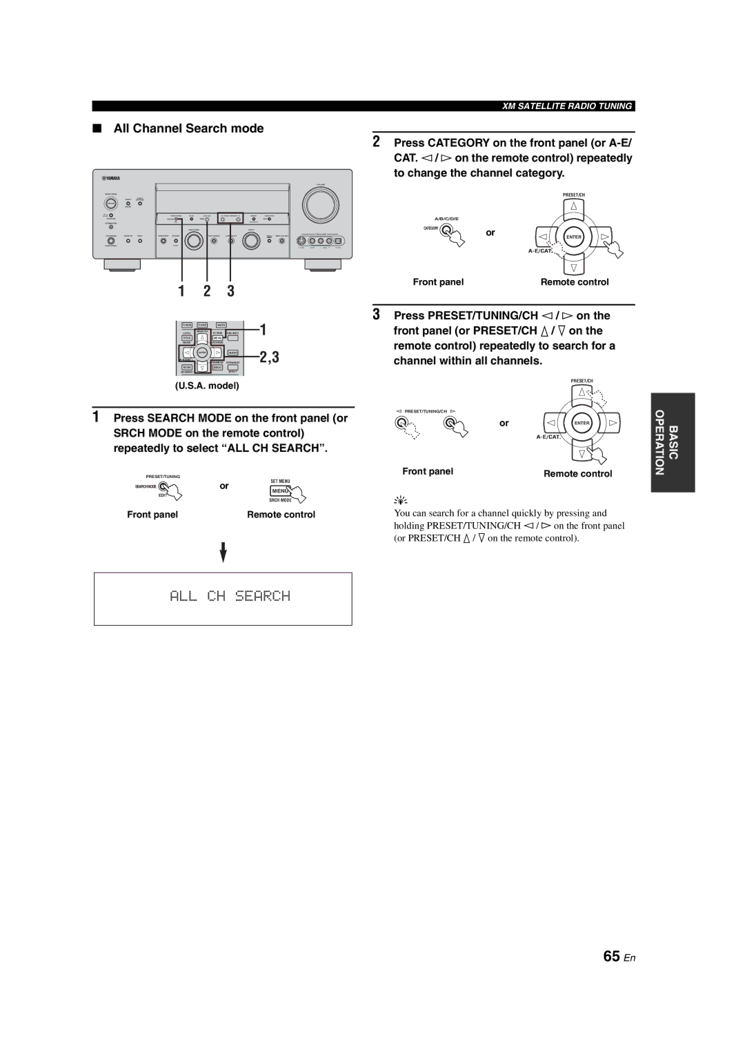 Yamaha HTR-6090 owner manual 65 En, All Channel Search mode, A. model 