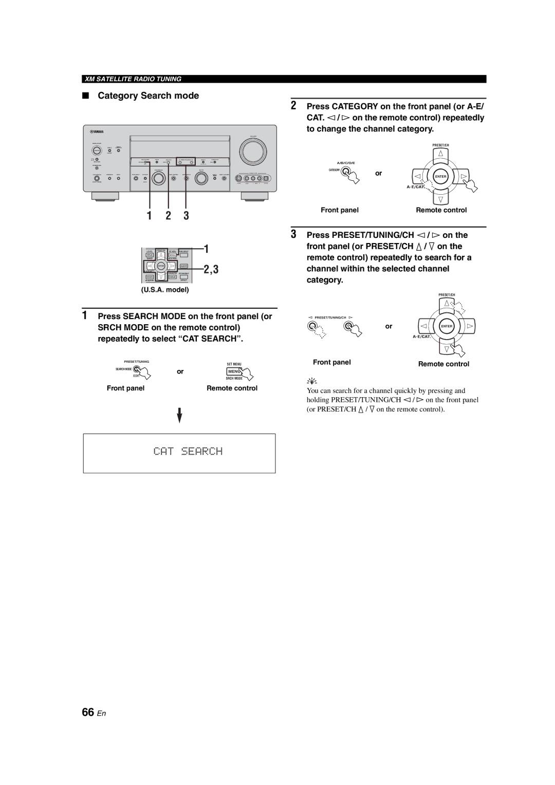 Yamaha HTR-6090 owner manual 66 En, Category Search mode, Front panel Remote control 