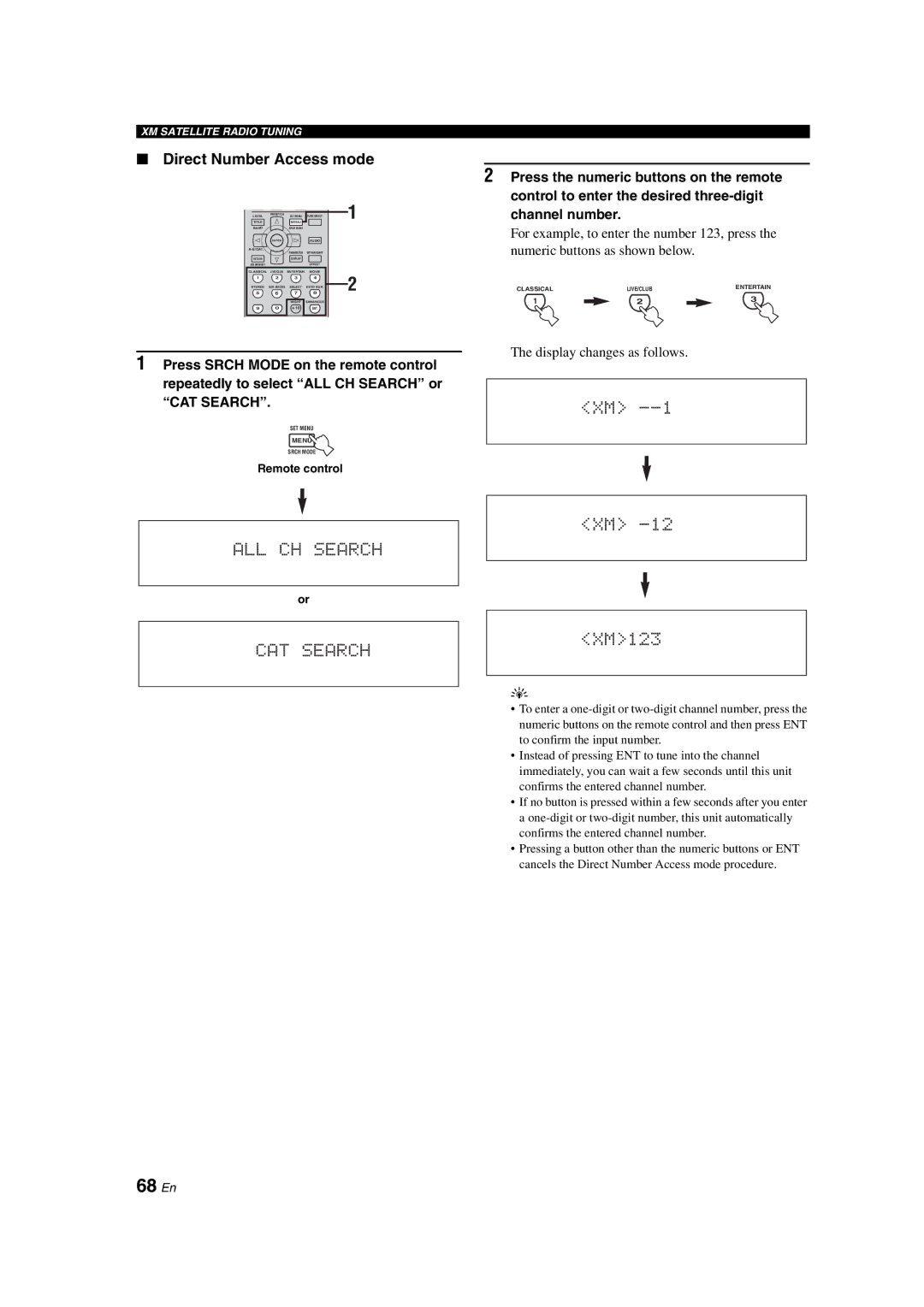 Yamaha HTR-6090 owner manual 68 En, Direct Number Access mode, Channel number 