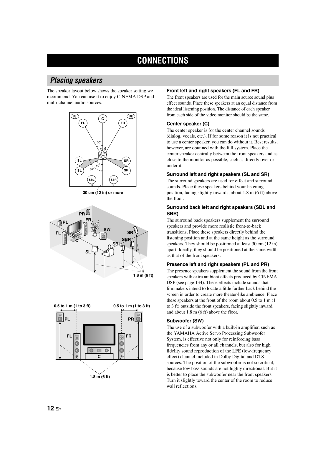 Yamaha HTR-6090 owner manual Connections, Placing speakers, 12 En 