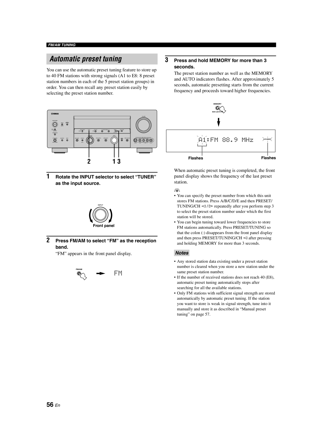 Yamaha HTR-6090 owner manual Automatic preset tuning, 56 En, A1:FM 