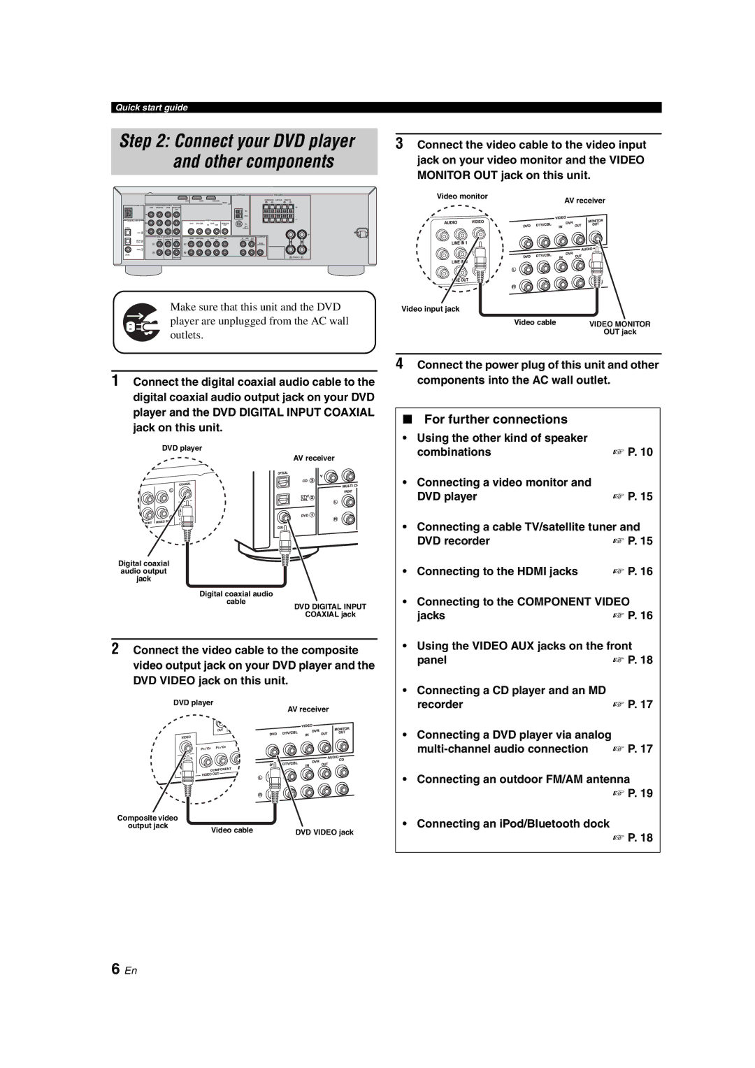 Yamaha HTR-6130 owner manual For further connections, Make sure that this unit and the DVD 