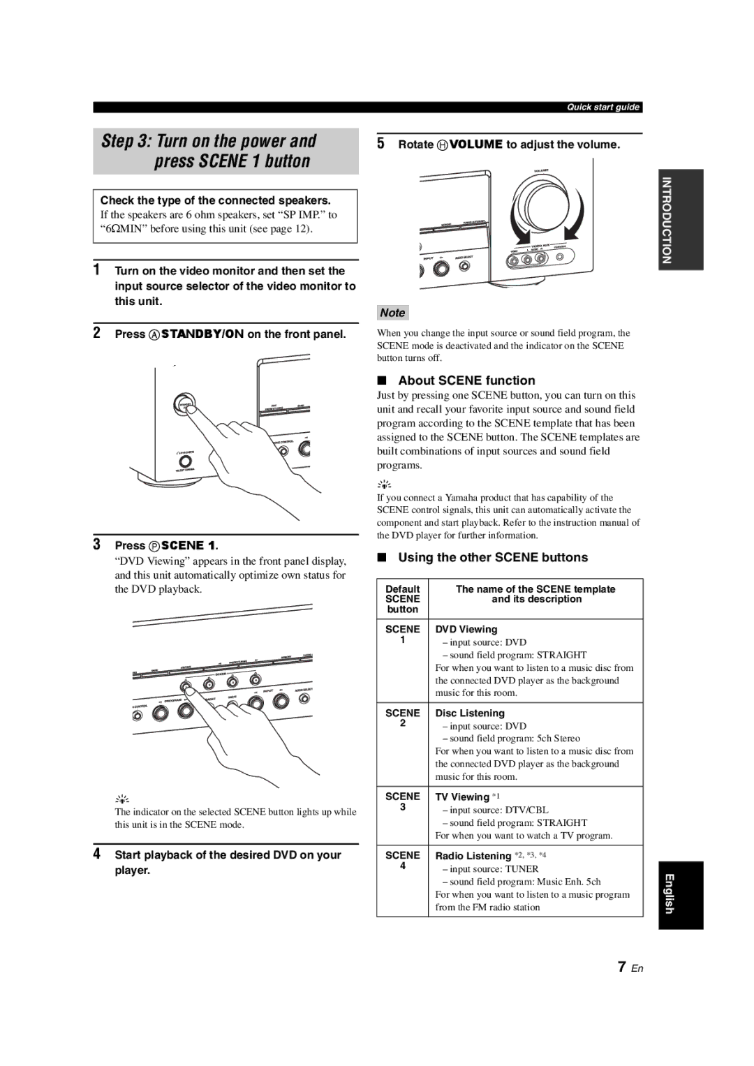 Yamaha HTR-6130 owner manual About Scene function, Using the other Scene buttons, Check the type of the connected speakers 