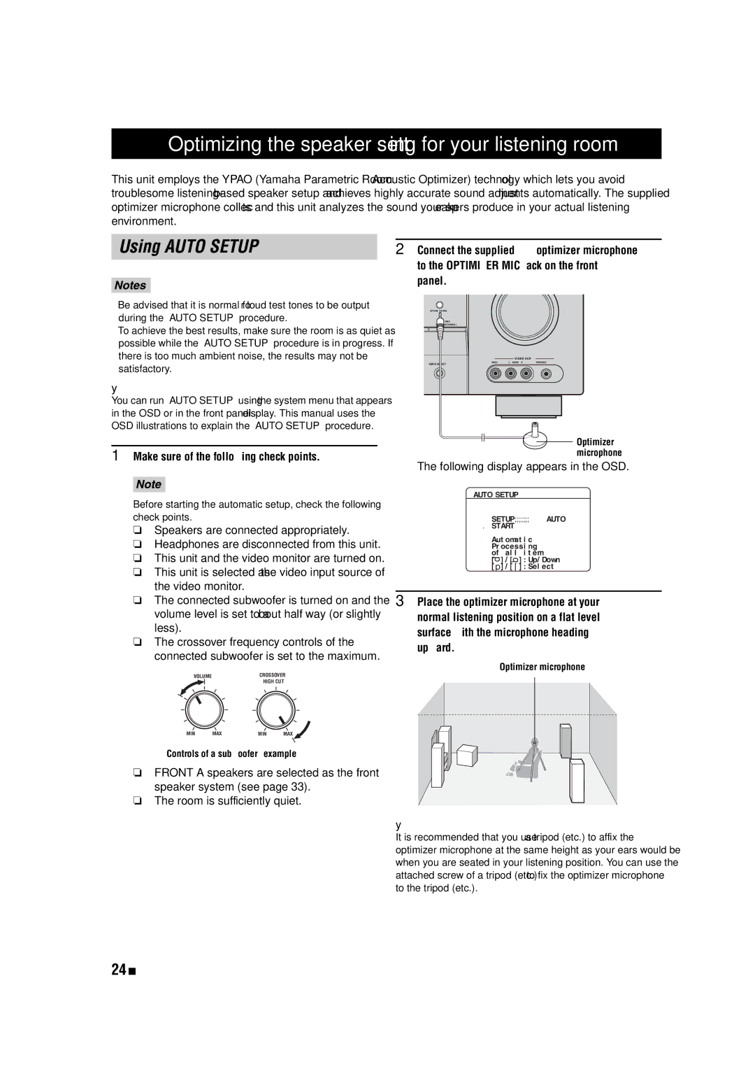 Yamaha HTR-6140 owner manual Optimizing the speaker setting for your listening room, Using Auto Setup, 24 En 