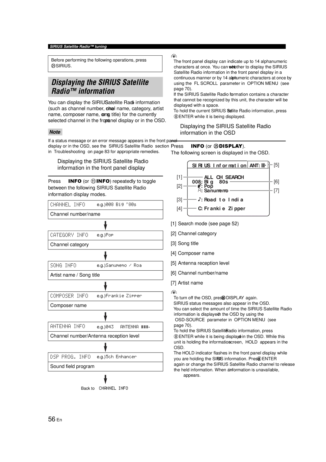 Yamaha HTR-6140 owner manual 56 En, Press H Info or Odisplay, All, Pop 