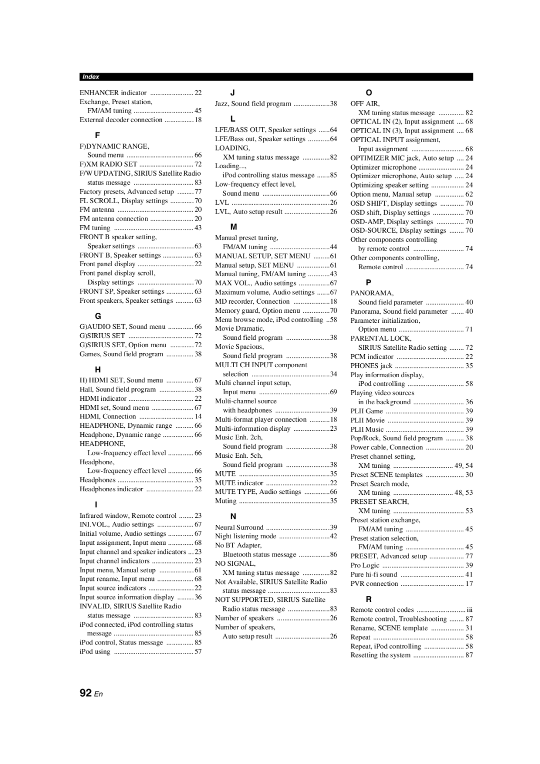 Yamaha HTR-6140 owner manual 92 En, Fdynamic Range 