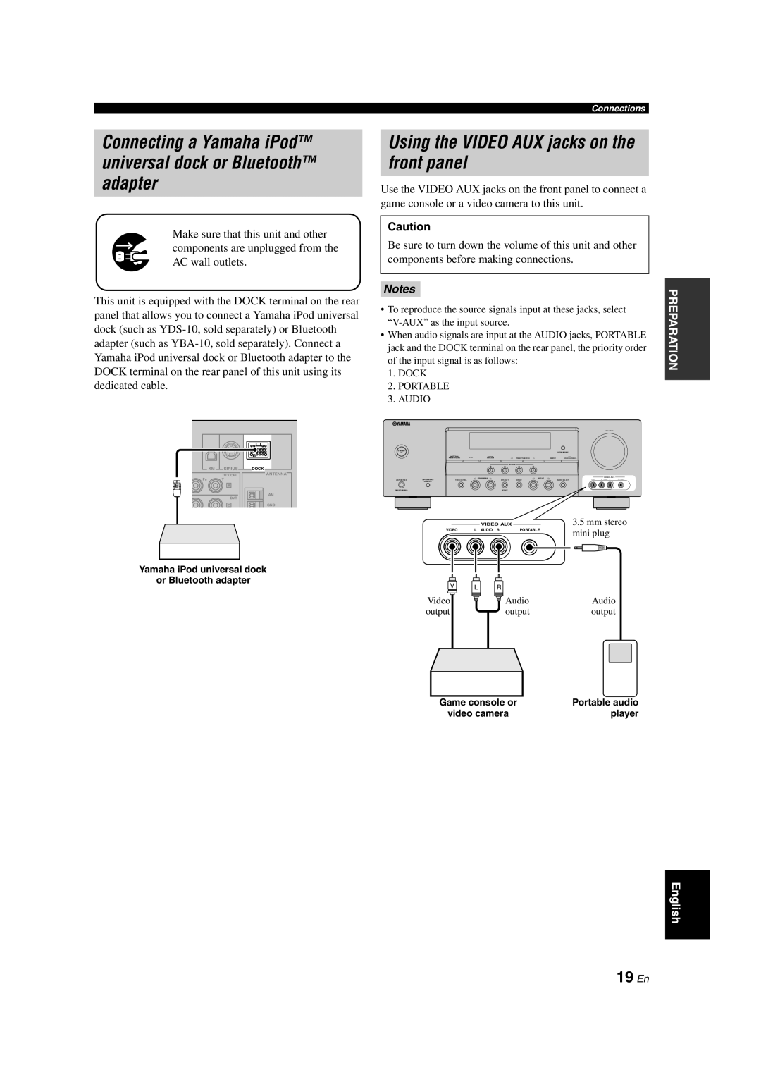 Yamaha HTR-6140 owner manual Using the VIDEO AUX jacks on the front panel, 19 En, Notes 
