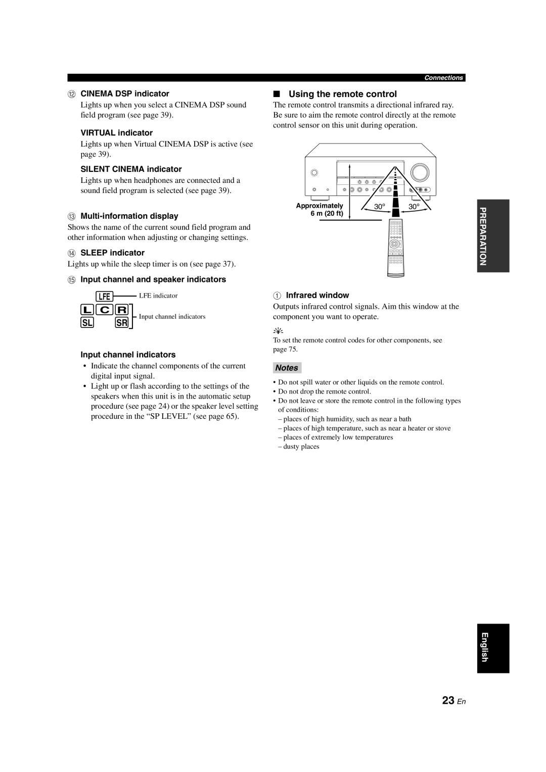 Yamaha HTR-6140 owner manual 23 En, L C R, Sl Sr, Using the remote control, Notes 