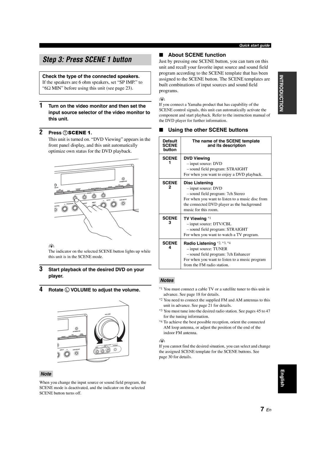 Yamaha HTR-6150 owner manual Press Scene 1 button, About Scene function, Using the other Scene buttons 