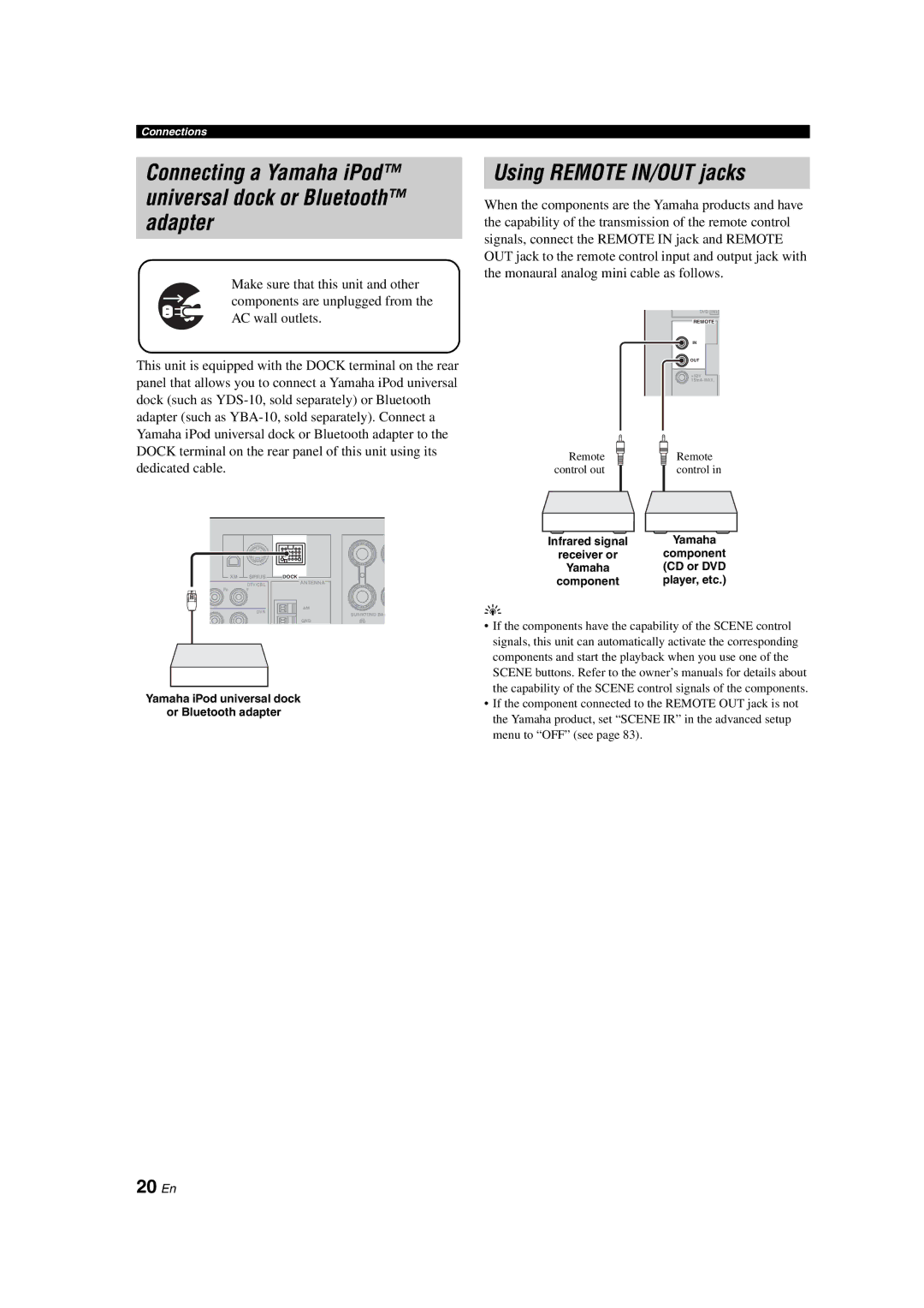 Yamaha HTR-6150 owner manual Using Remote IN/OUT jacks, 20 En, CD or DVD 