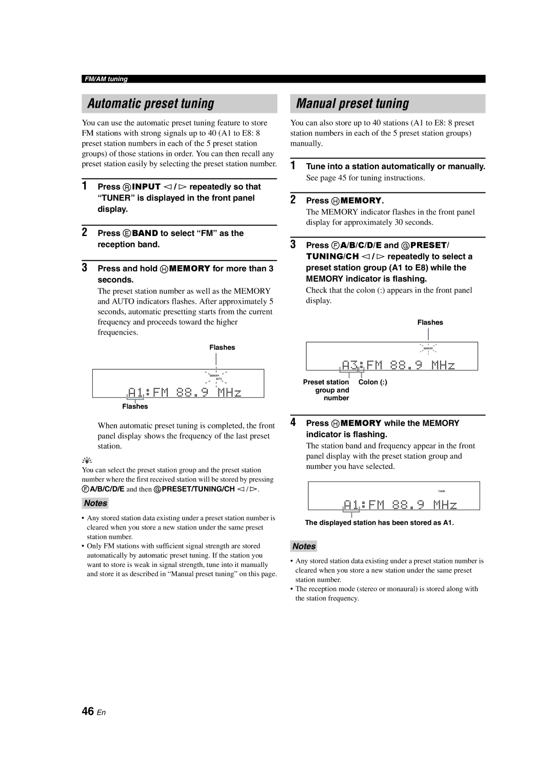 Yamaha HTR-6150 owner manual Automatic preset tuning, Manual preset tuning, 46 En 