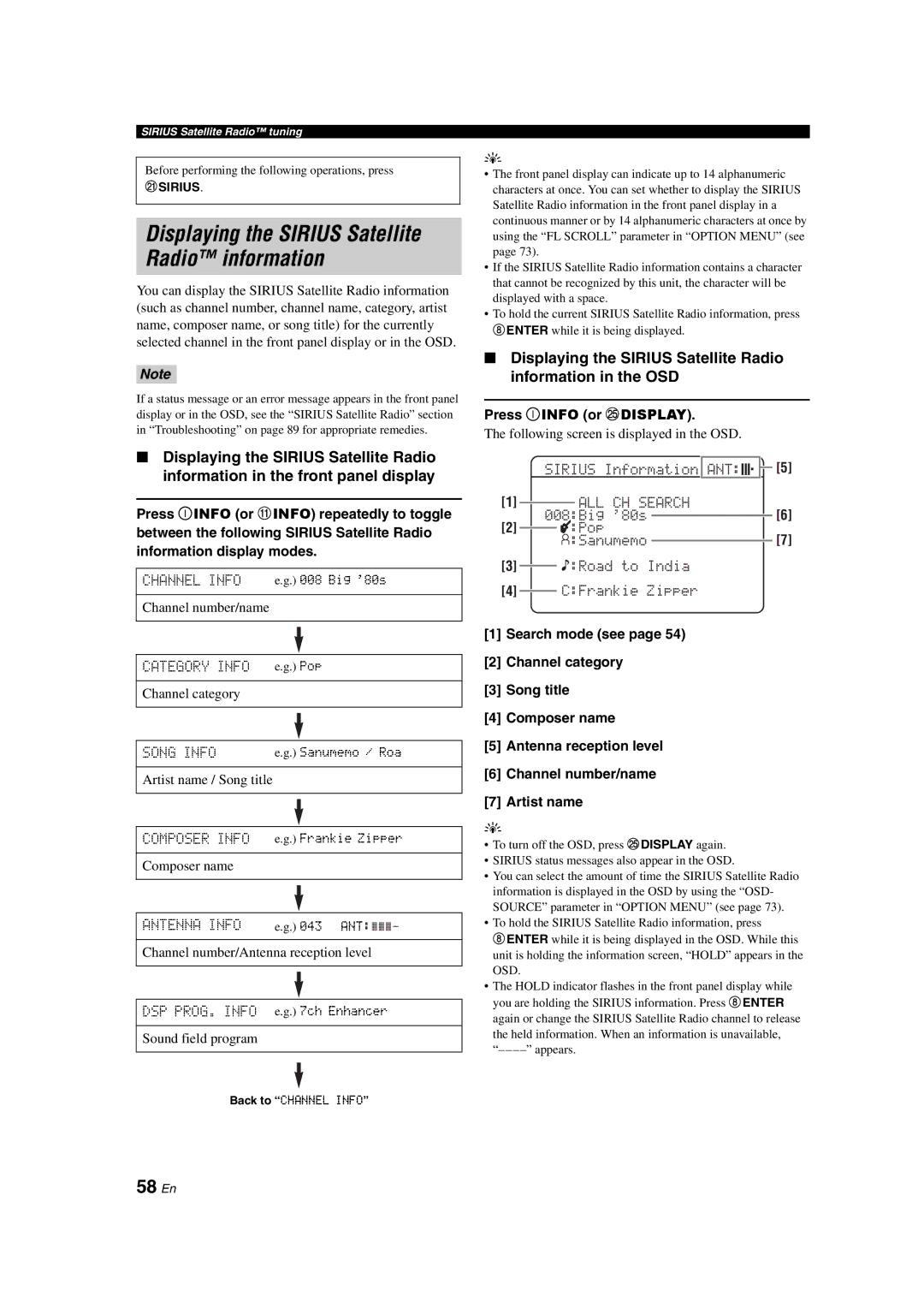 Yamaha HTR-6150 owner manual 58 En, Press I Info or Odisplay, All, Pop 