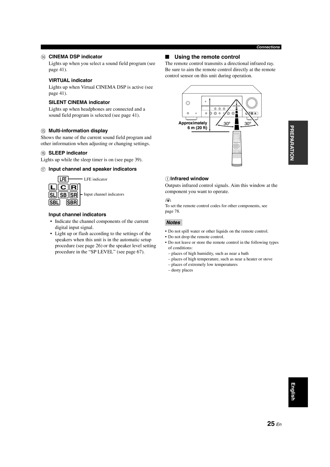 Yamaha HTR-6150 owner manual 25 En, L C R, Sbl Sbr, Using the remote control, Notes 