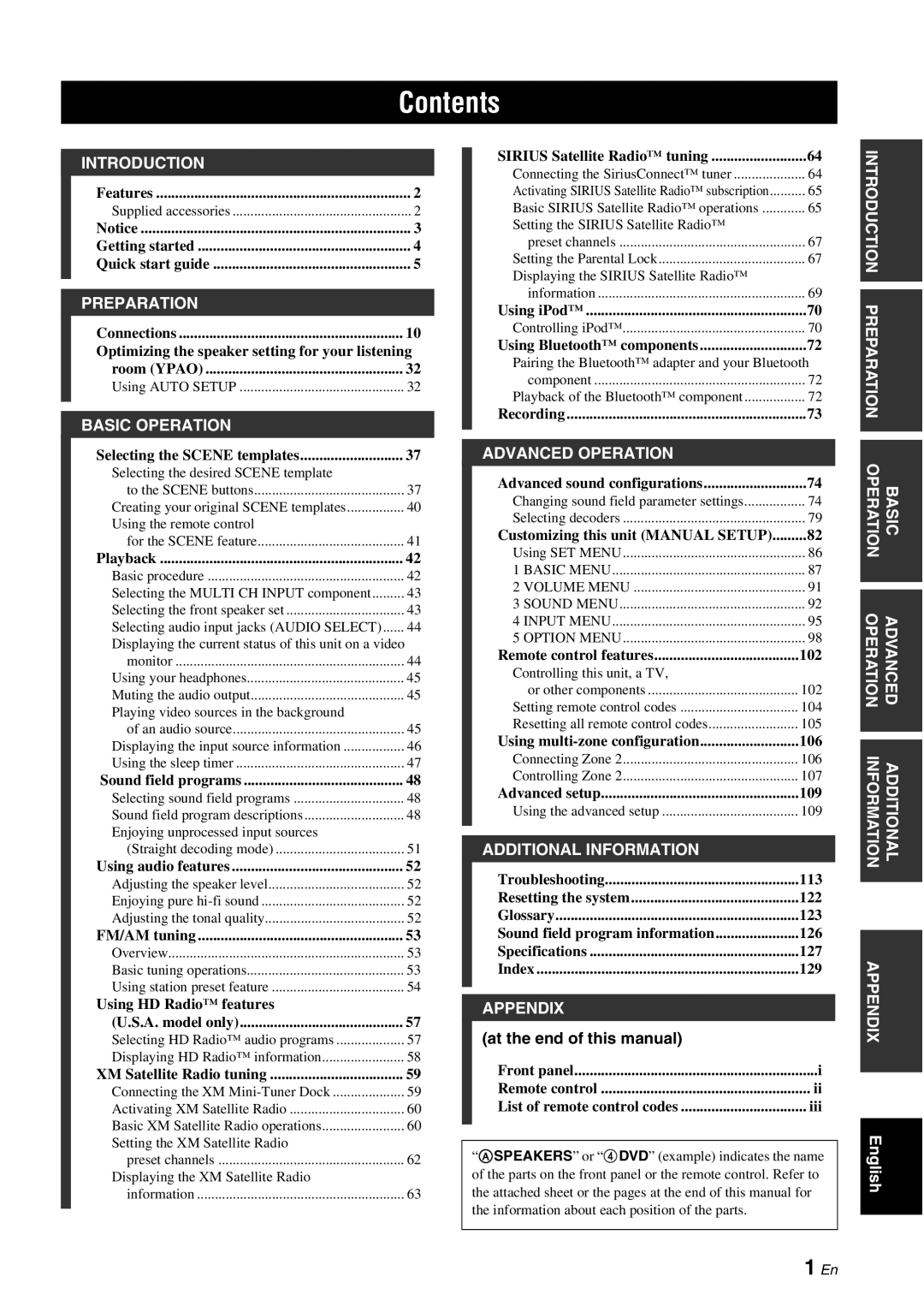 Yamaha HTR-6180 owner manual Contents 