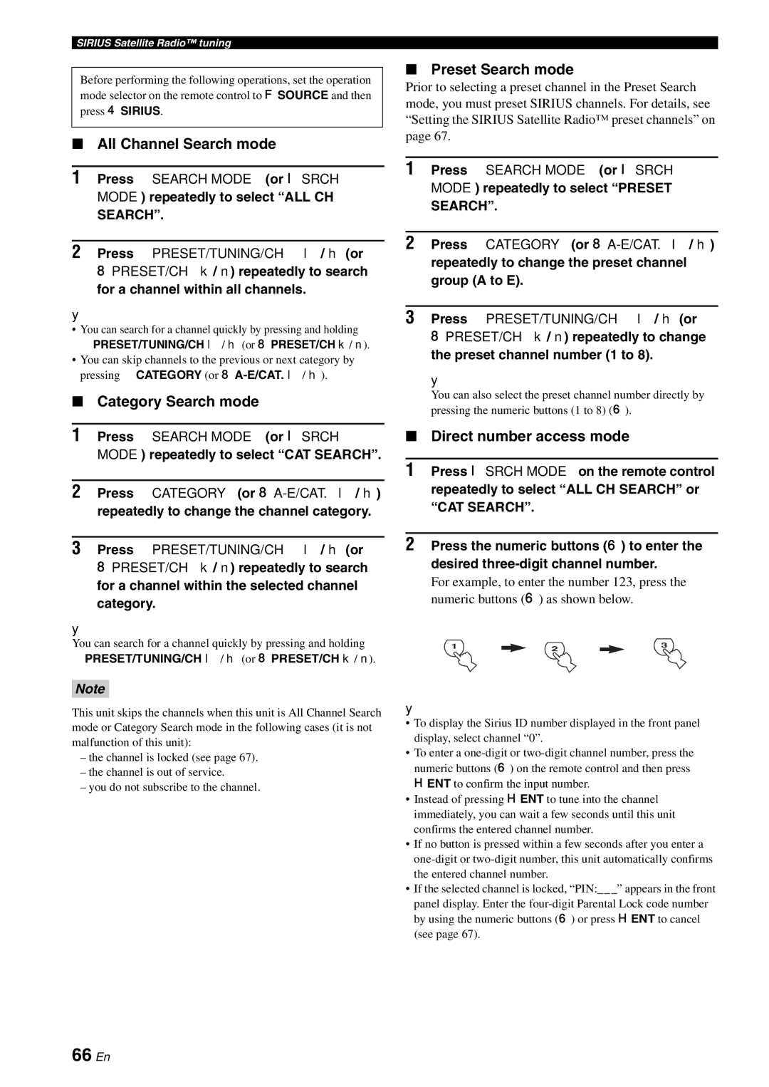 Yamaha HTR-6180 owner manual 66 En, All Channel Search mode 