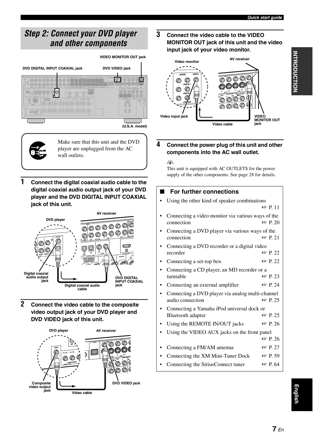 Yamaha HTR-6180 owner manual 7 En, For further connections 