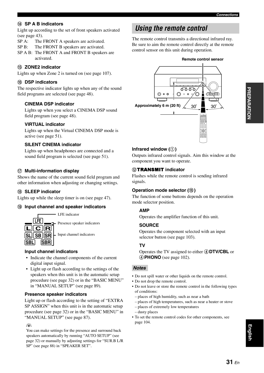 Yamaha HTR-6180 owner manual Using the remote control, 31 En, L C R, Sl Sb Sr, Sbl Sbr, BTRANSMIT indicator 