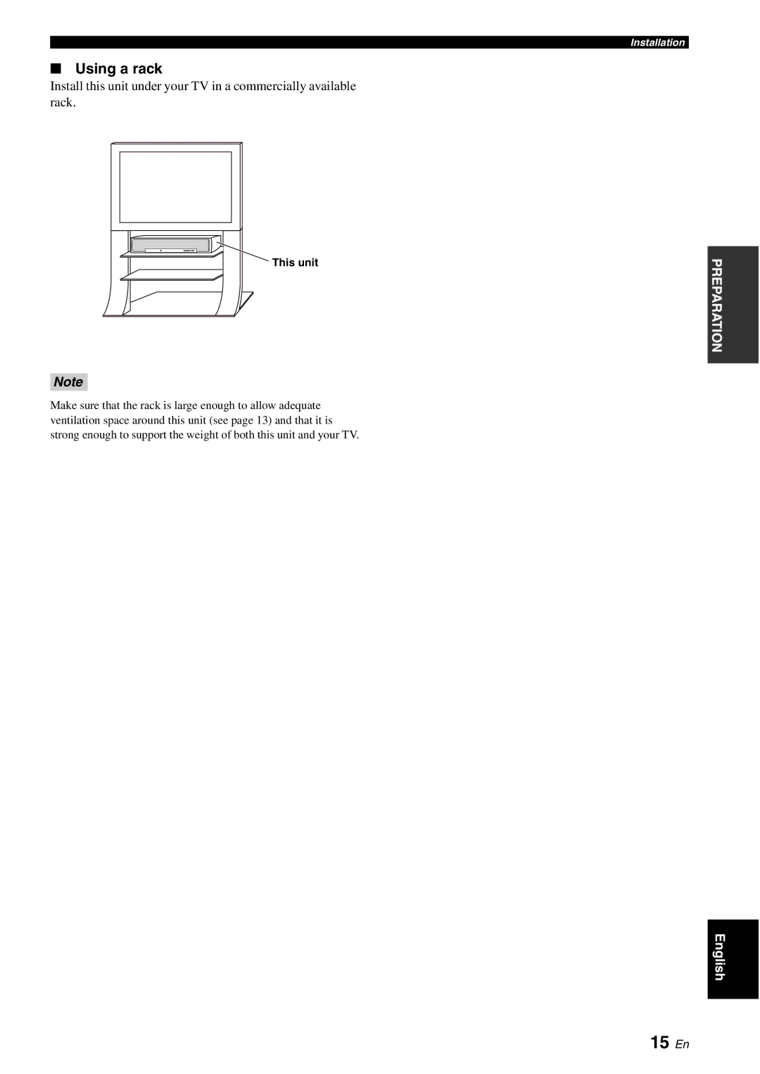 Yamaha HTY-750 owner manual 15 En, Using a rack, This unit 