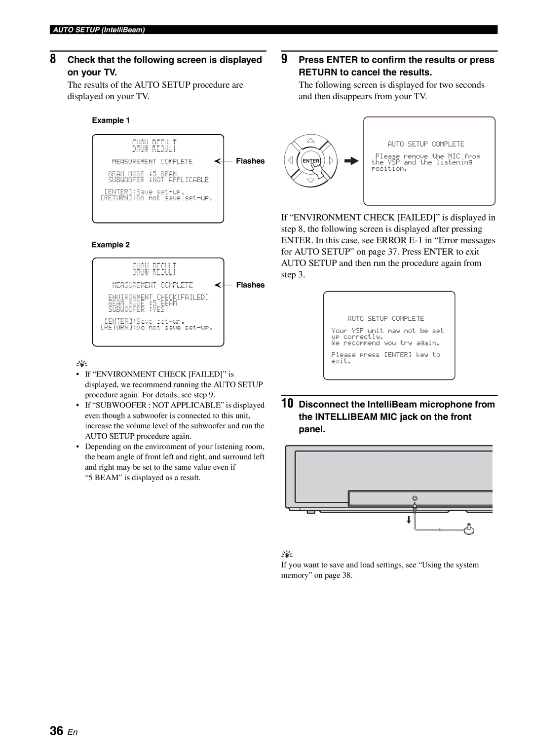 Yamaha HTY-750 owner manual Show Result, 36 En, Check that the following screen is displayed on your TV, Example 