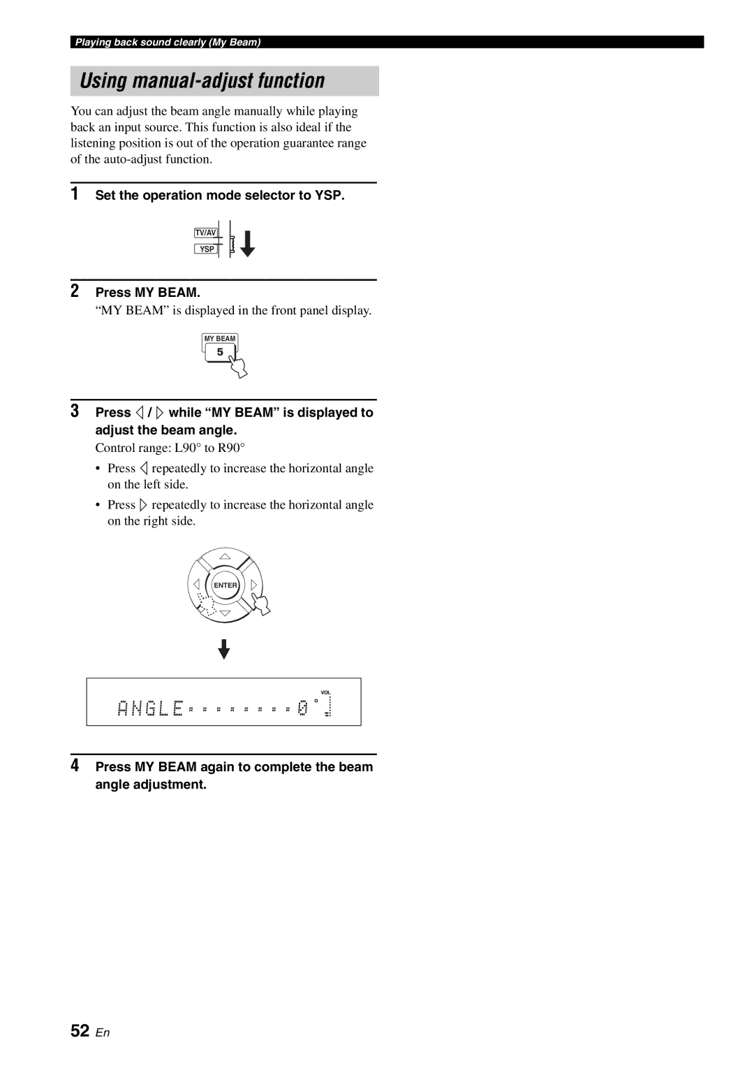 Yamaha HTY-750 owner manual Using manual-adjust function, G L E, 52 En 