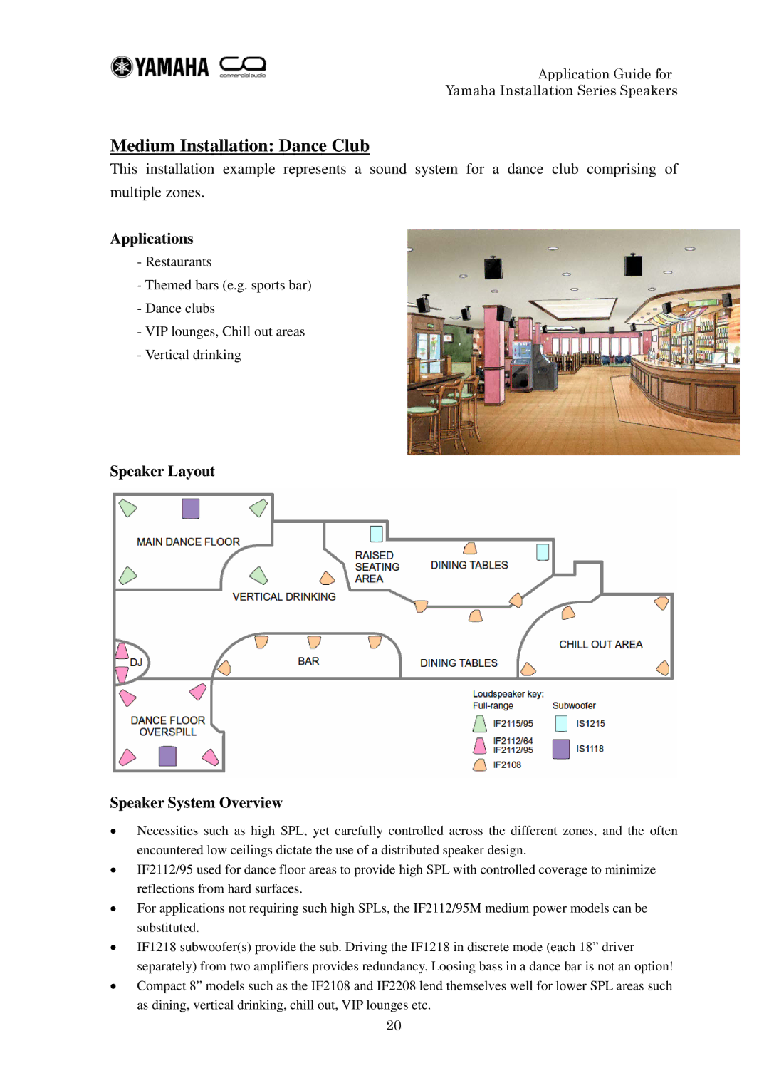 Yamaha IF2112 manual Medium Installation Dance Club 