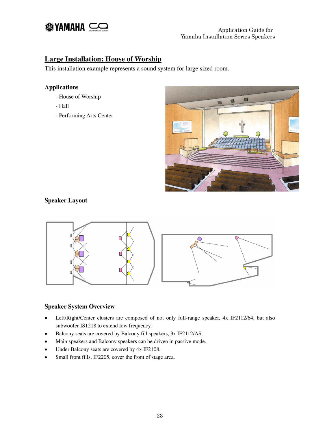 Yamaha IF2112 manual Large Installation House of Worship, Applications 