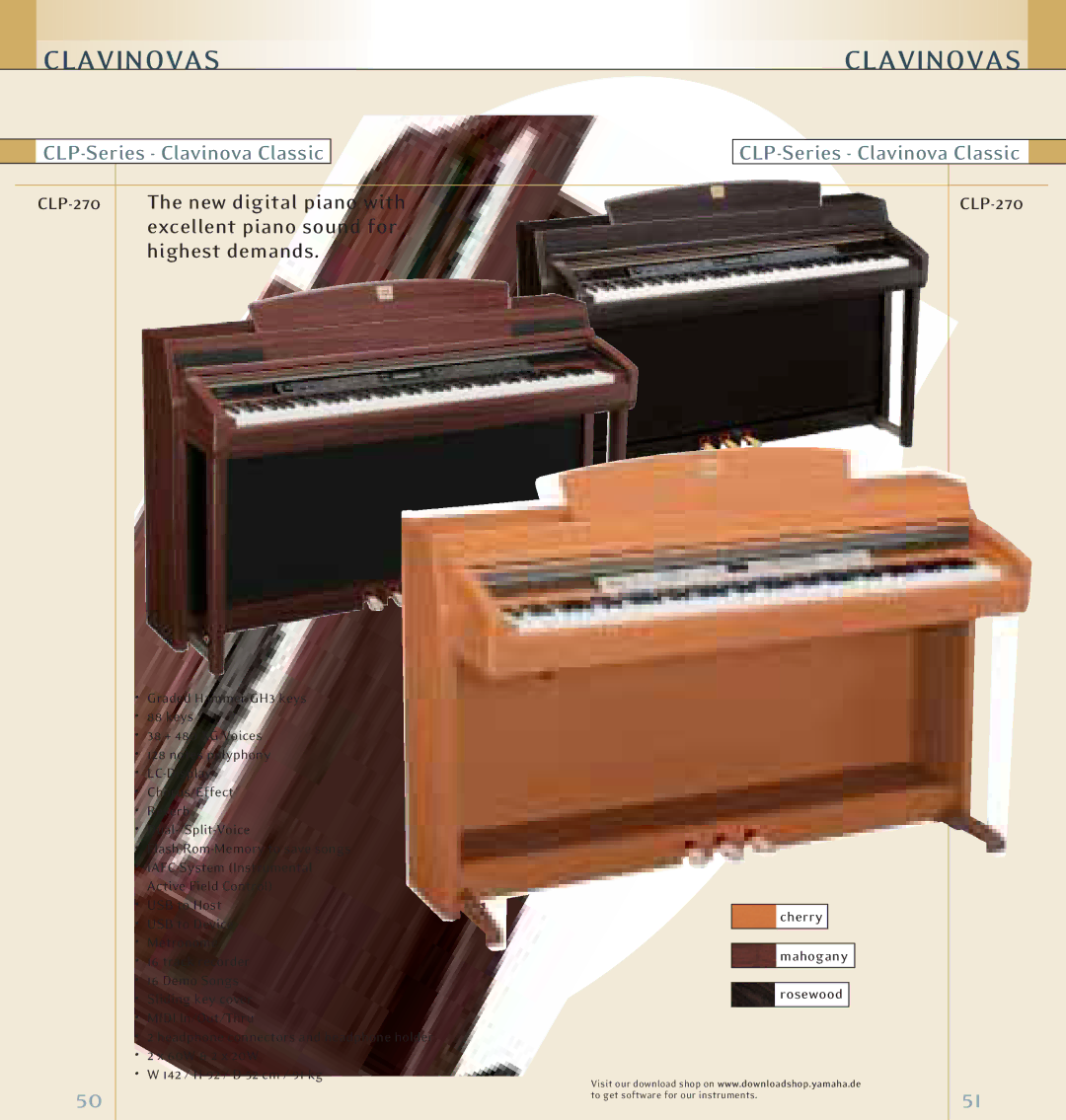 Yamaha Keyboards and Digital - Pianos manual CLP-270, Cherry Mahogany Rosewood 