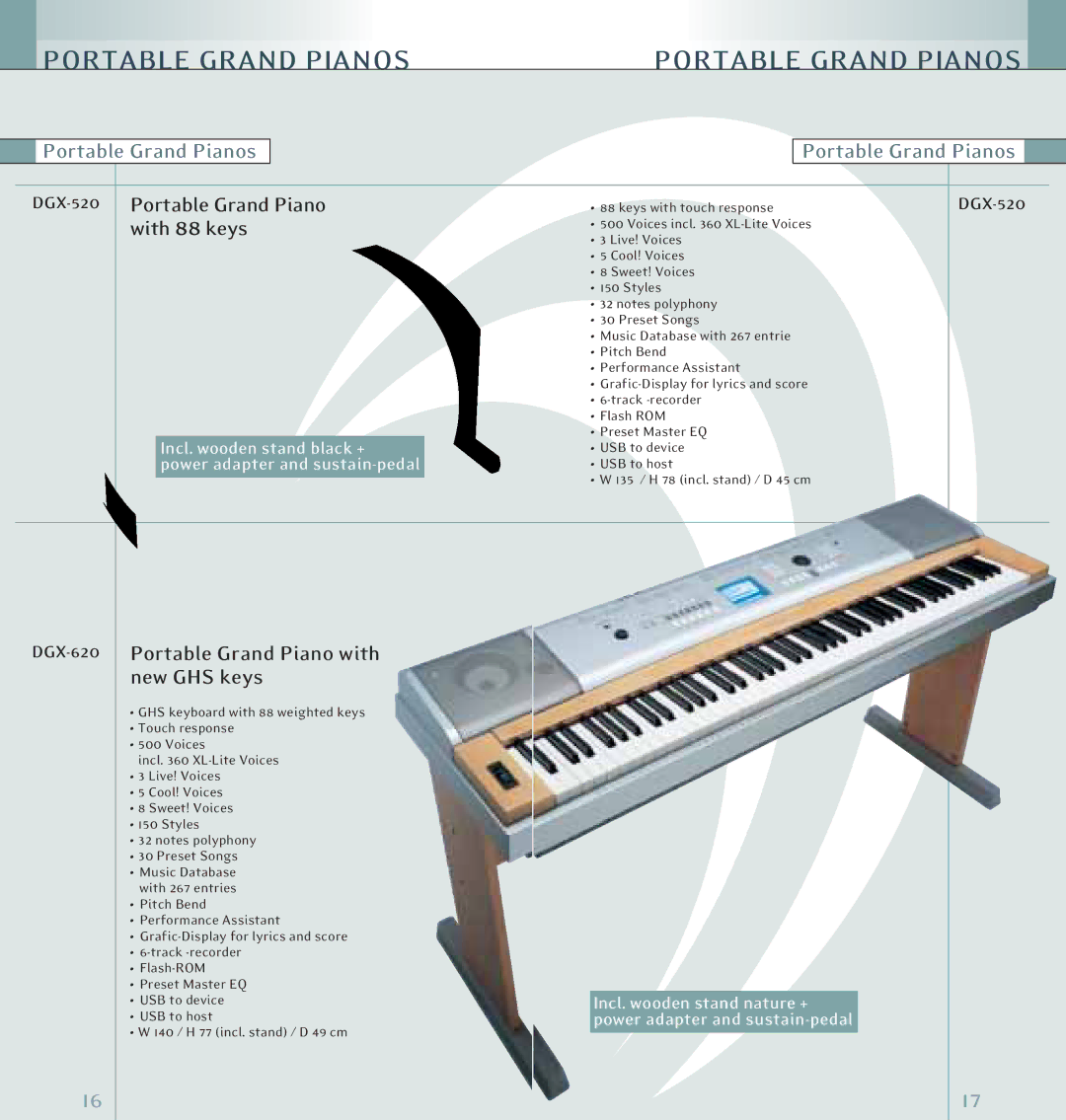 Yamaha Keyboards and Digital - Pianos manual With 88 keys, DGX-620Portable Grand Piano with new GHS keys, DGX-520 