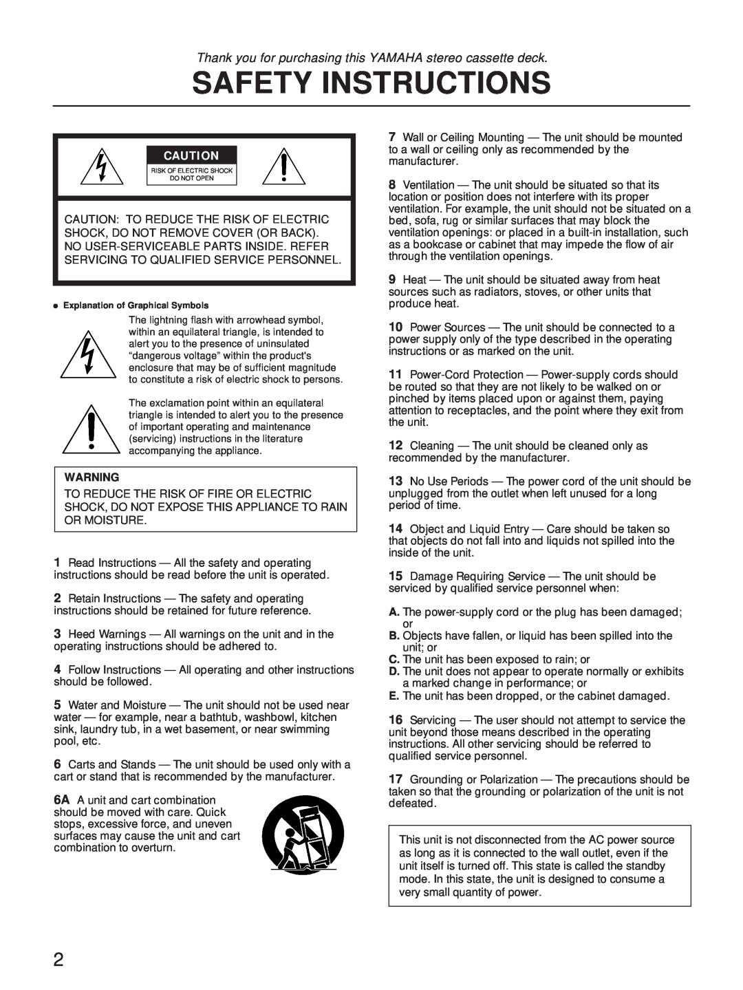 Yamaha KX-W321, KX-W421 owner manual Safety Instructions 