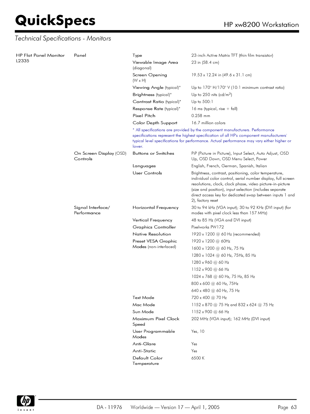 Yamaha Laptop PC warranty HP Flat Panel Monitor L2335 Type, On Screen Display OSD Buttons or Switches 