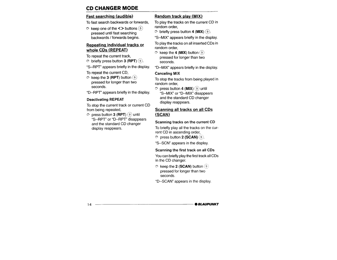 Yamaha San Diego CD32, Las Vegas CD32, Santa Fe CD32 manual Fast searchina audible To fast search backwards or forwards 