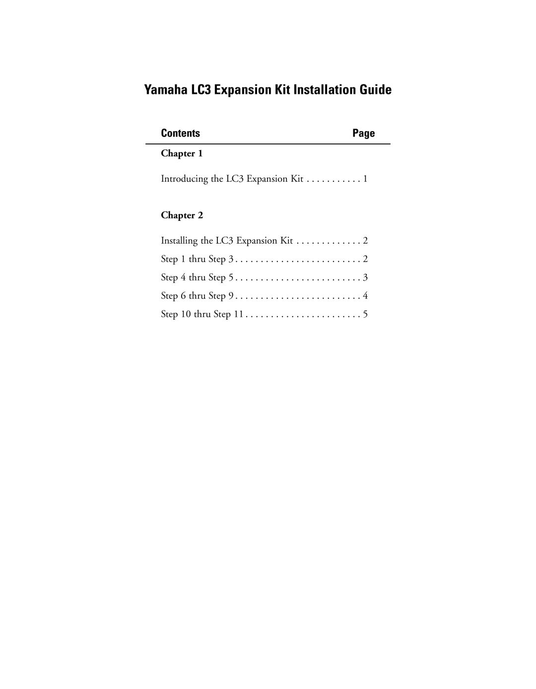 Yamaha manual Yamaha LC3 Expansion Kit Installation Guide, Contents 