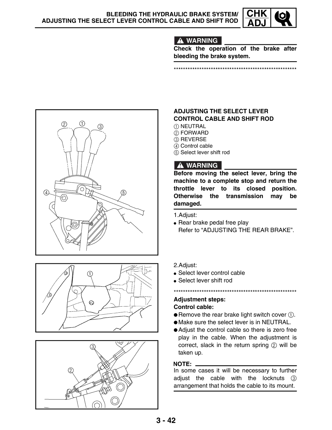 Yamaha 5TE-F8197-10 service manual Adjusting the Select Lever Control Cable and Shift ROD, Adjustment steps Control cable 