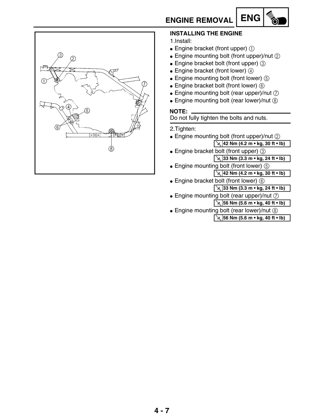 Yamaha LIT-11616-16-02, 5TE-F8197-10 service manual Installing the Engine 