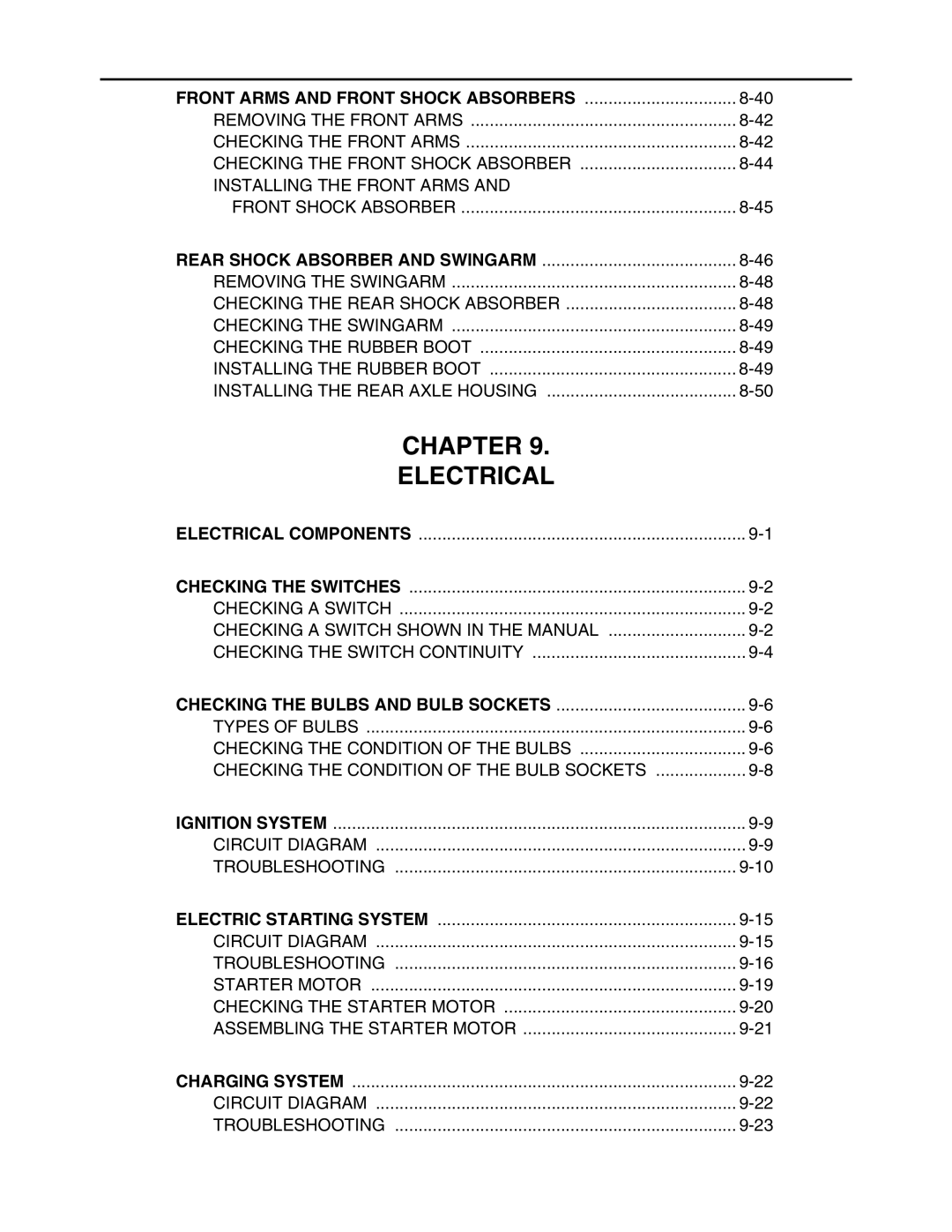 Yamaha LIT-11616-16-02, 5TE-F8197-10 service manual Chapter Electrical, Front Arms and Front Shock Absorbers 