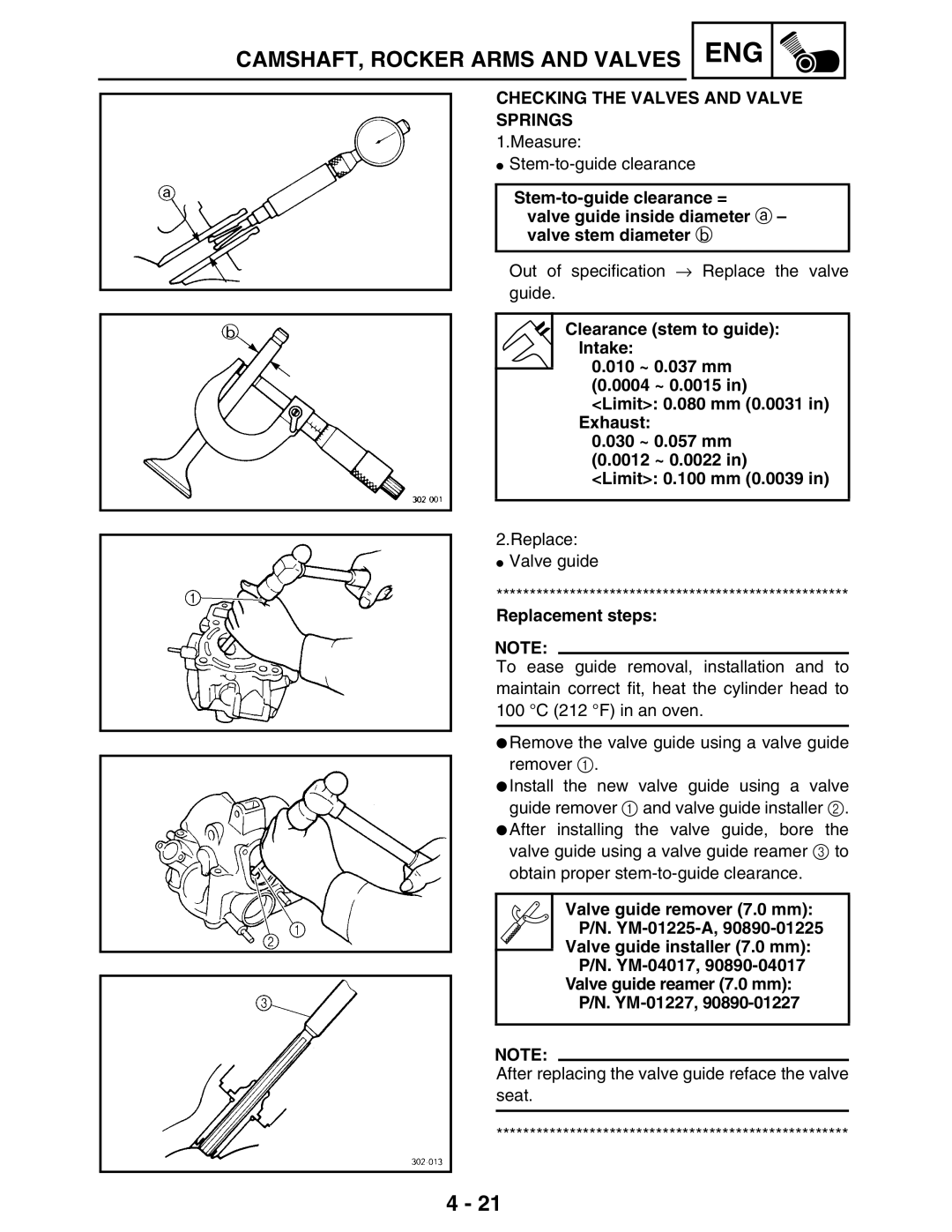 Yamaha LIT-11616-16-02, 5TE-F8197-10 service manual Checking the Valves and Valve Springs, Replacement steps 