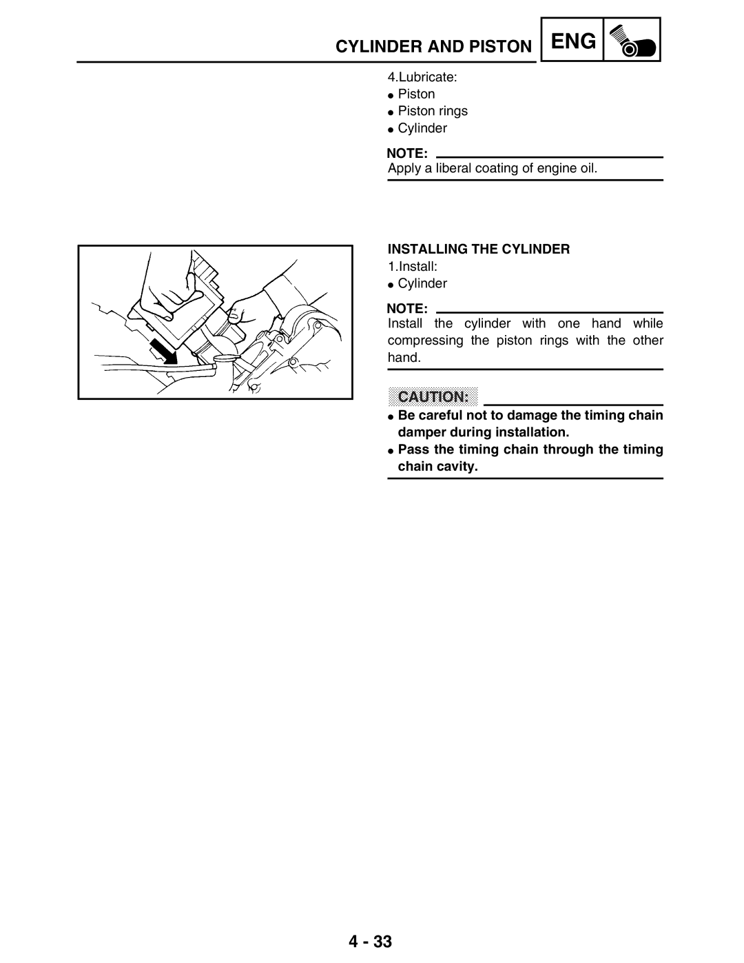 Yamaha LIT-11616-16-02, 5TE-F8197-10 service manual Installing the Cylinder 