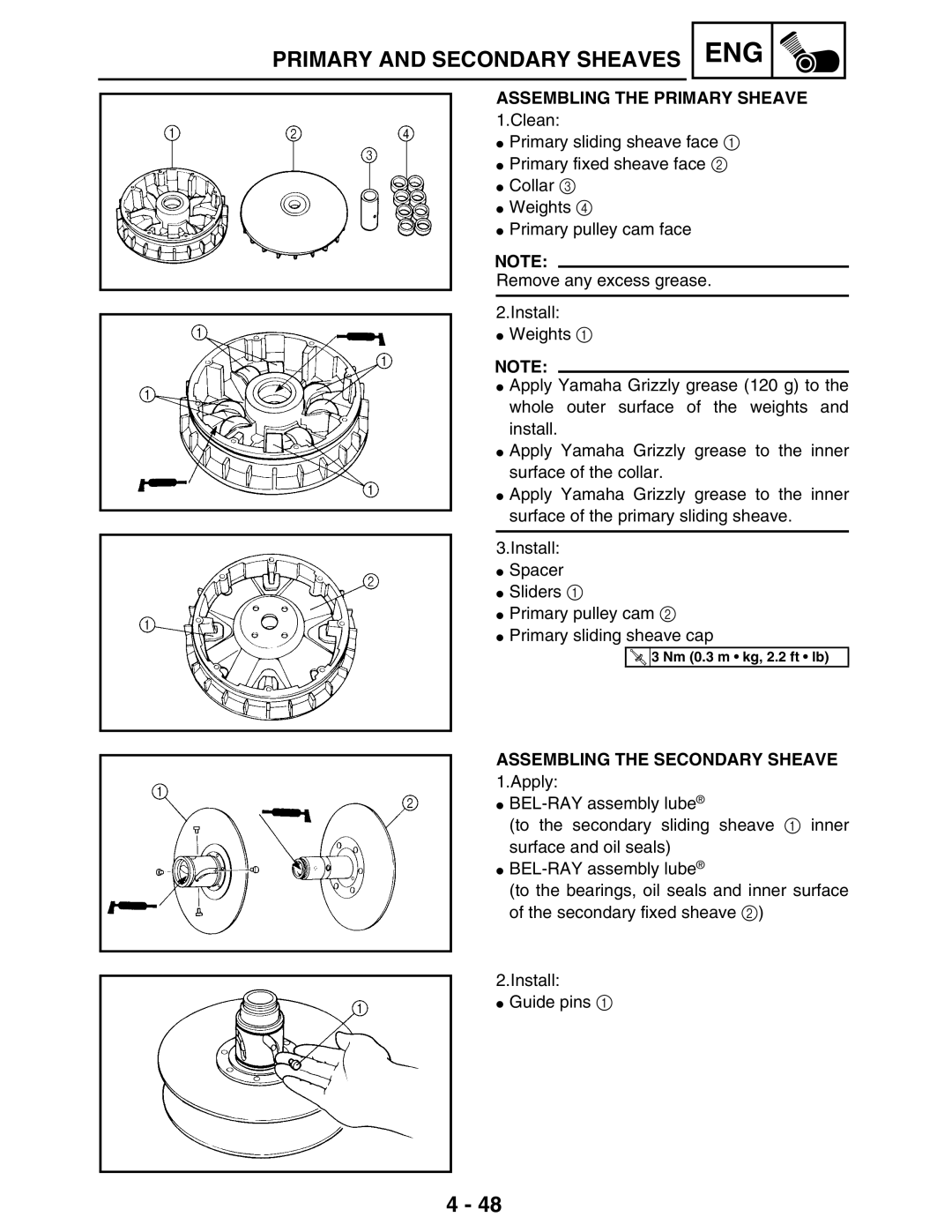 Yamaha 5TE-F8197-10, LIT-11616-16-02 service manual Assembling the Primary Sheave, Assembling the Secondary Sheave 