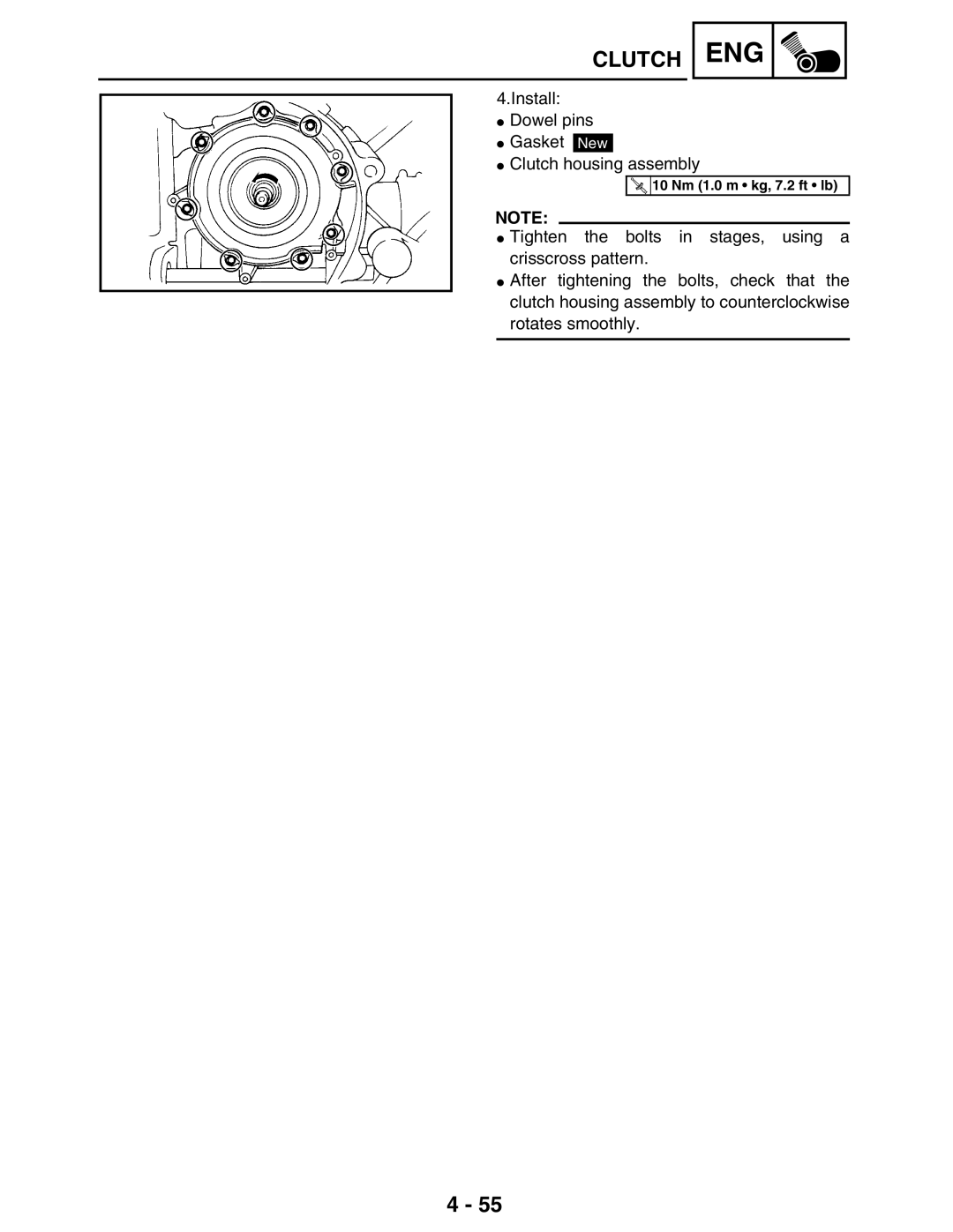 Yamaha LIT-11616-16-02, 5TE-F8197-10 service manual Install Dowel pins Gasket New Clutch housing assembly 