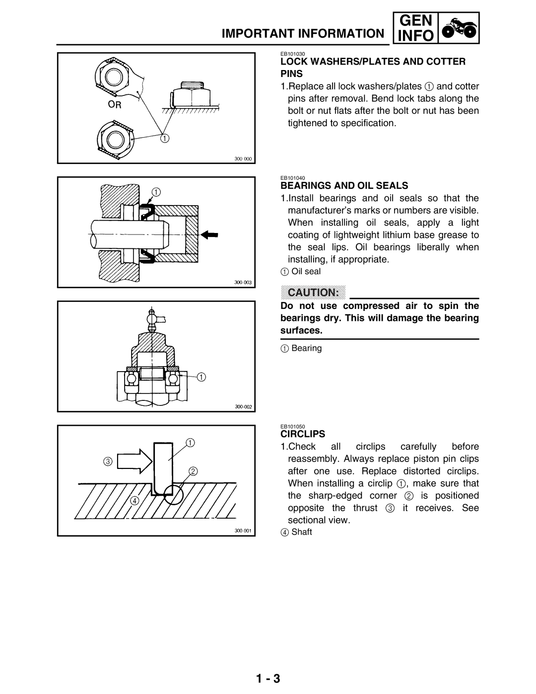 Yamaha 5TE-F8197-10, LIT-11616-16-02 service manual Lock WASHERS/PLATES and Cotter Pins, Bearings and OIL Seals, Circlips 