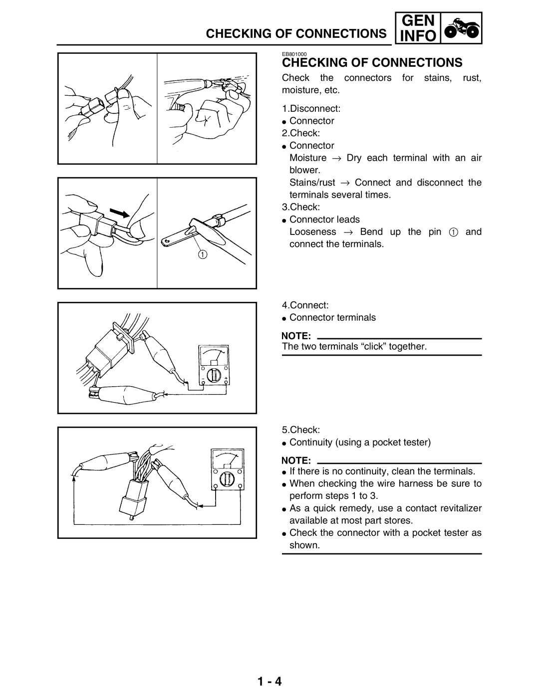 Yamaha LIT-11616-16-02, 5TE-F8197-10 service manual Checking of Connections 