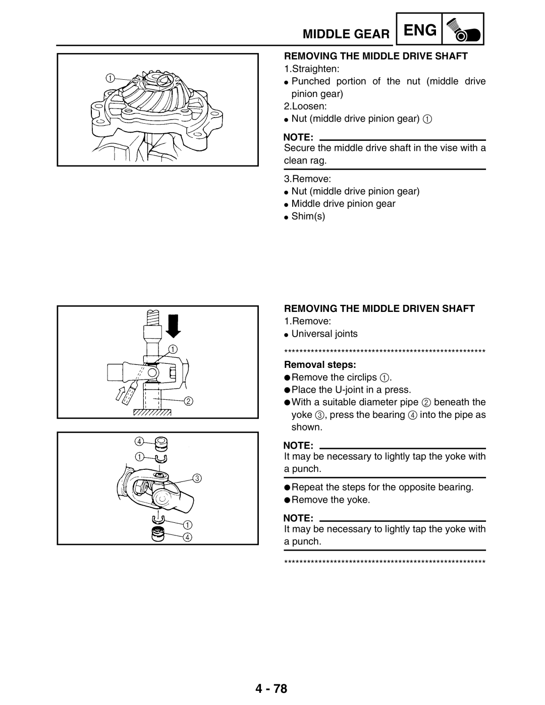 Yamaha 5TE-F8197-10, LIT-11616-16-02 service manual Removing the Middle Drive Shaft, Removing the Middle Driven Shaft 