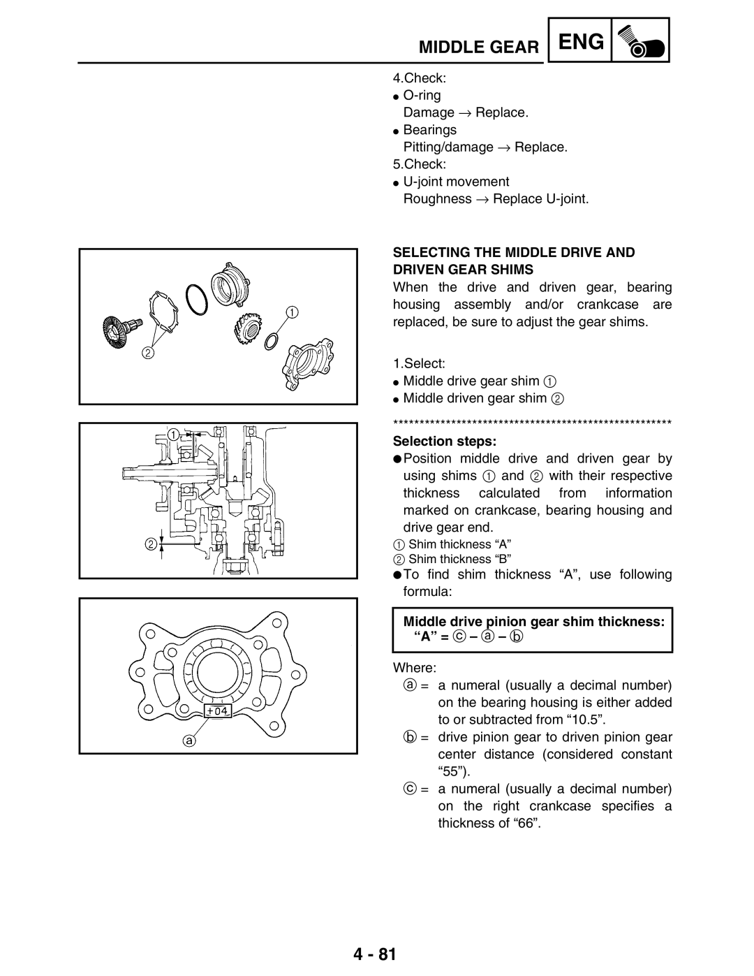 Yamaha LIT-11616-16-02, 5TE-F8197-10 service manual Selecting the Middle Drive and Driven Gear Shims, Selection steps 