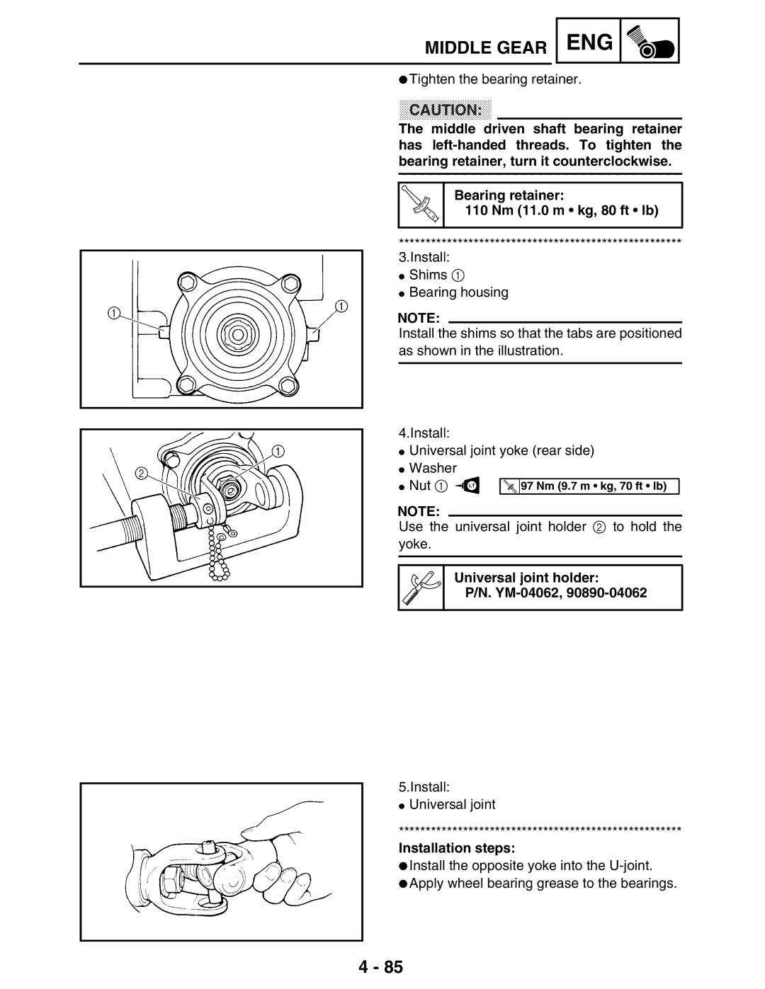 Yamaha LIT-11616-16-02, 5TE-F8197-10 service manual Tighten the bearing retainer 