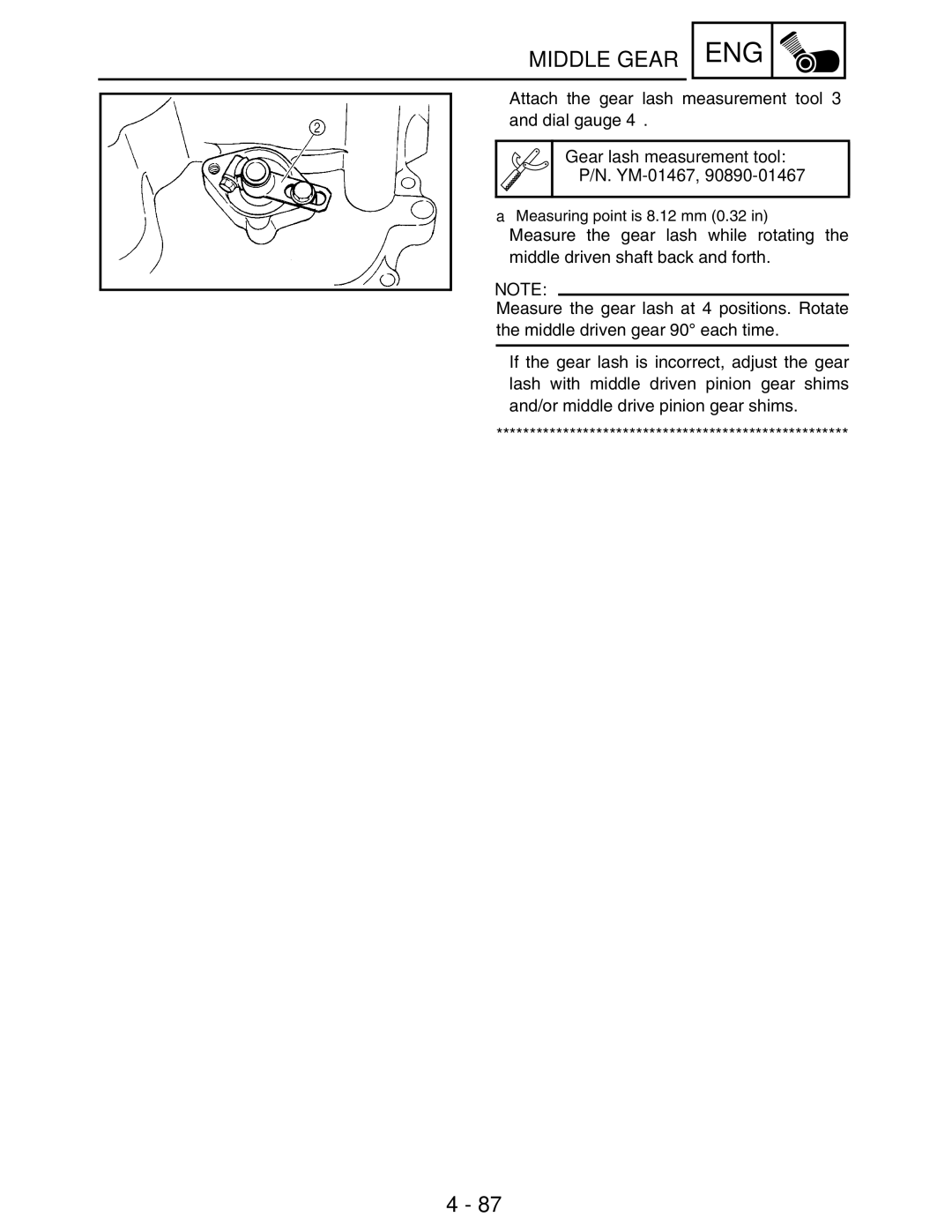 Yamaha LIT-11616-16-02, 5TE-F8197-10 service manual Gear lash measurement tool YM-01467 